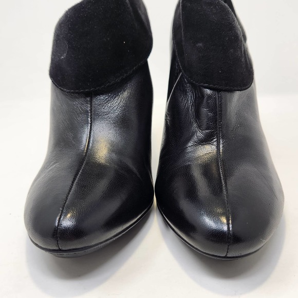 Coach Annika Heeled Ankle Booties Womens 7 B Black Leather Suede Fold Slip On - Picture 4 of 11